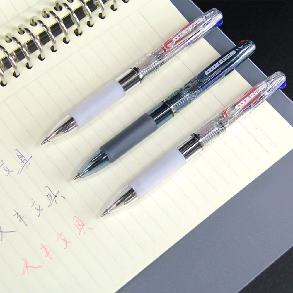 三色順滑圓珠筆0.7mm｜黑藍紅三色原子筆 多色切換按壓筆 滑順好寫 學生辦公文具【輕鬆購五金百貨】