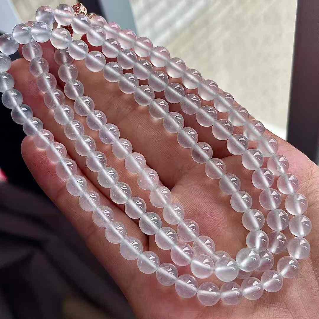 翡翠玻璃種珠鏈 (5.6-5.8mm直徑),天然翡翠A玉, 緬甸玉, Jade, Jadeite