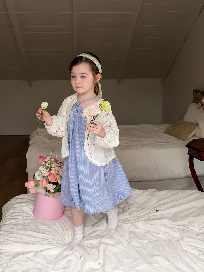 正韓春aiai 寶寶藍小方格繞脖洋裝