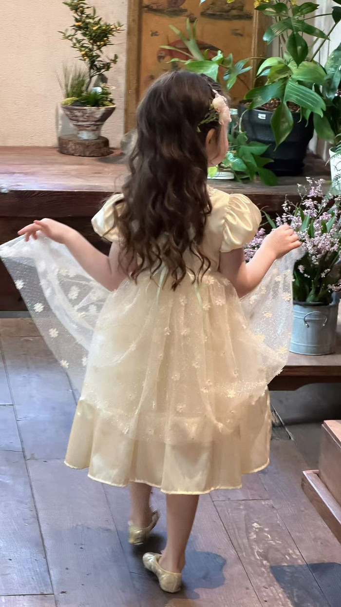 正韓春aiai 花園女孩絲絨光澤感洋裝