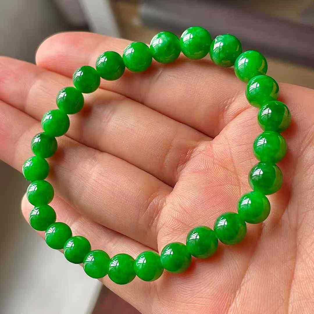 1218555 翡翠冰辣綠手串 (6.3-7.9mm直徑)