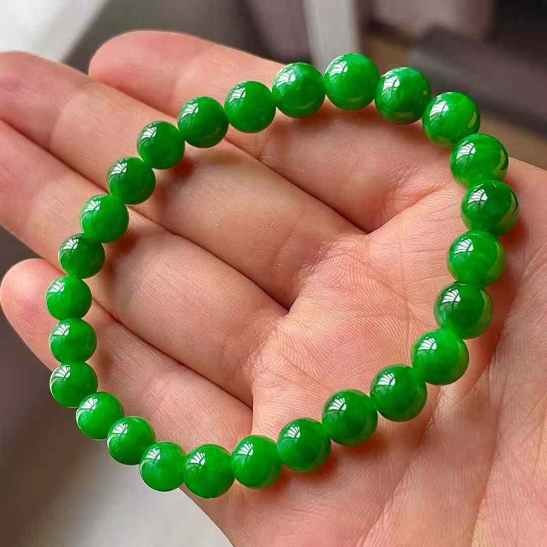 翡翠冰辣綠手串 (6.3-7.9mm直徑),天然翡翠A玉, 緬甸玉, Jade, Jadeite
