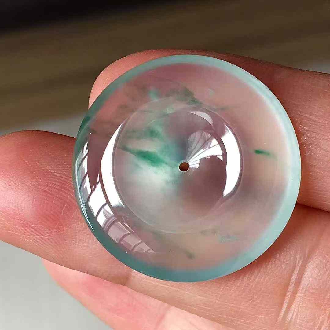 翡翠玻璃種飄花平安扣 (23.7mm直徑),天然翡翠A玉, 緬甸玉, Jade, Jadeite