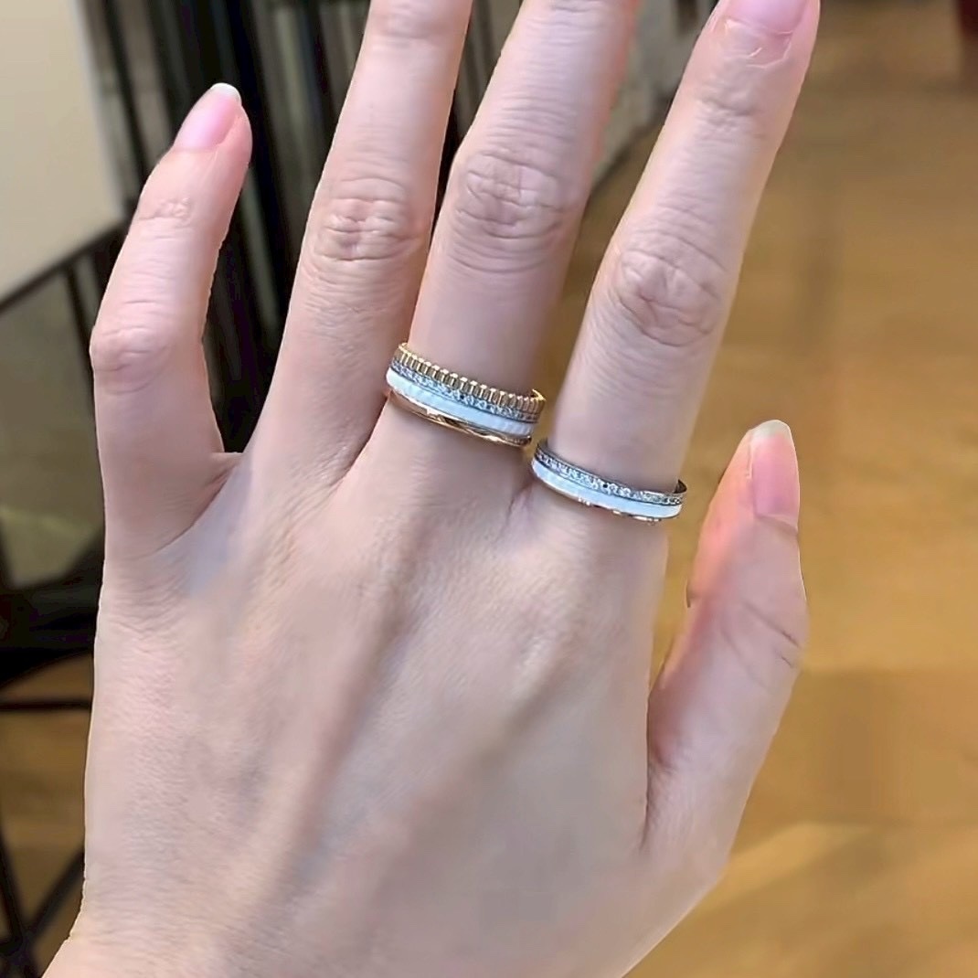 18k Bo”｛陶瓷巴黎飾紋三圈｝高奢定製戒指’滿鑽款/光面款