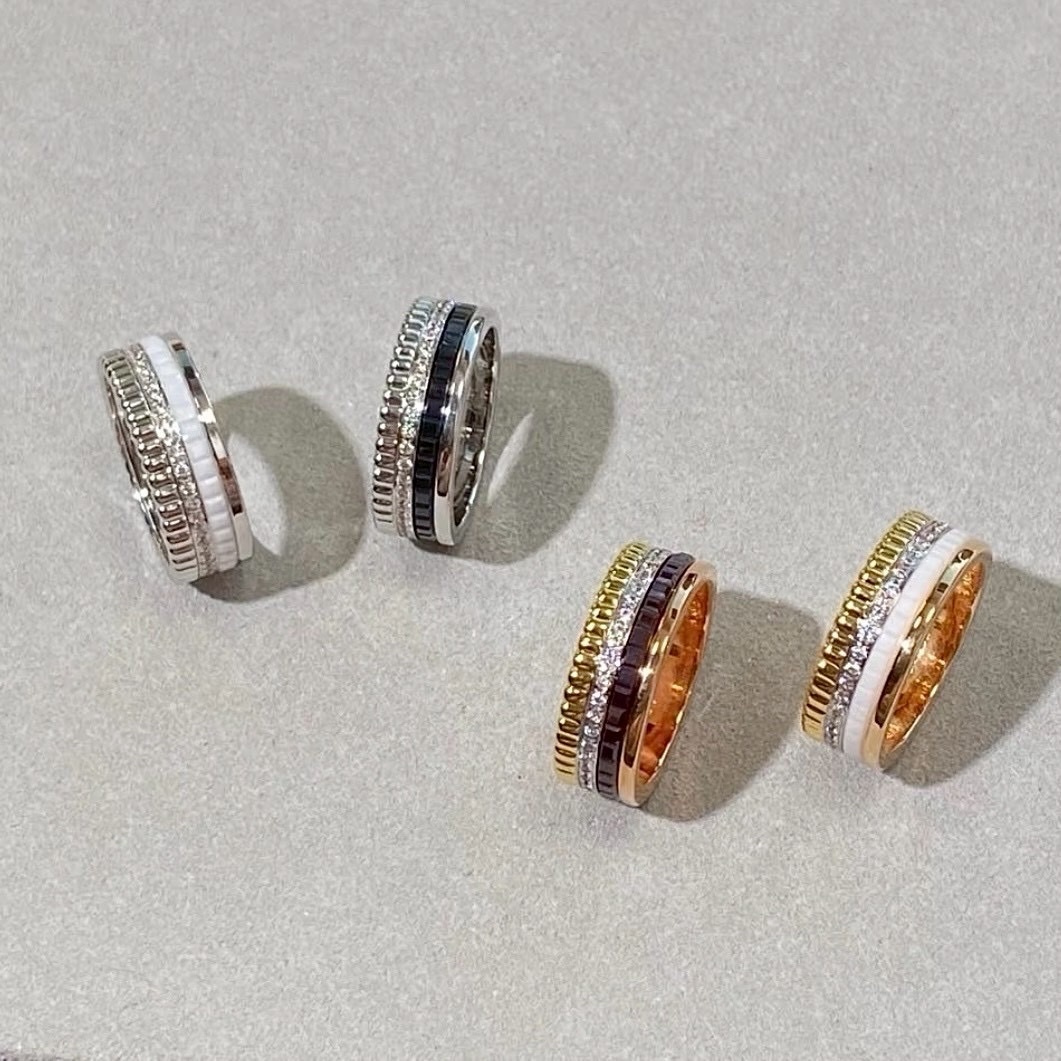 18k Bo”｛陶瓷巴黎飾紋&羅緞四圈｝高奢定製戒指’滿鑽款/光面款