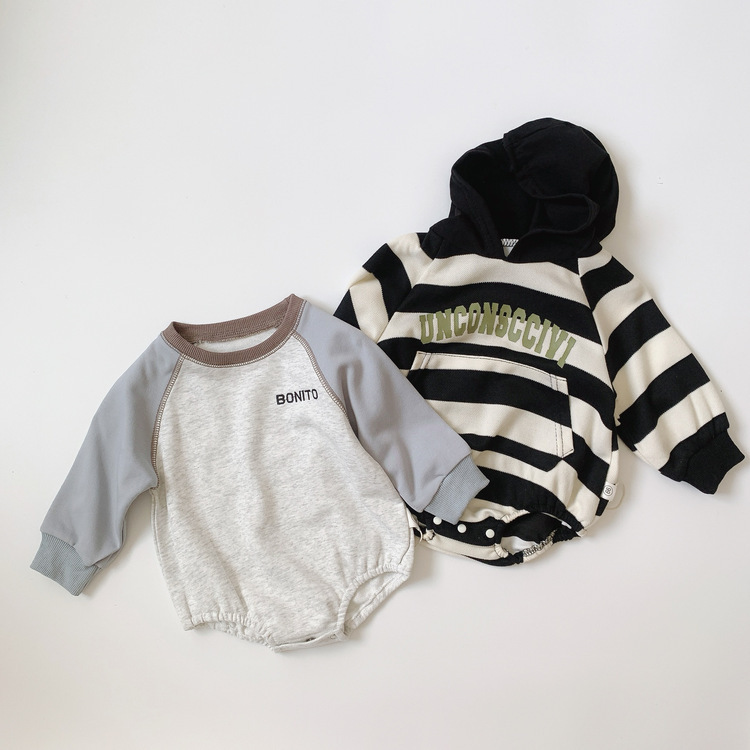 拚色圓領包屁衣