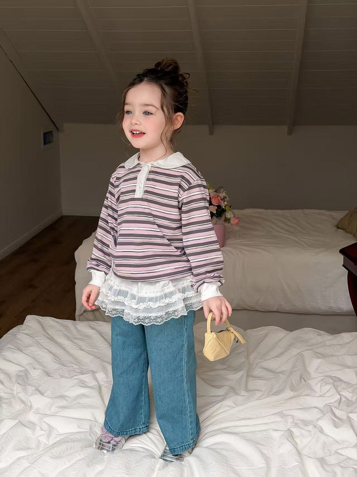 正韓春aiai 紫色細條紋兔標上衣