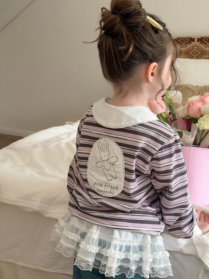 正韓春aiai 紫色細條紋兔標上衣