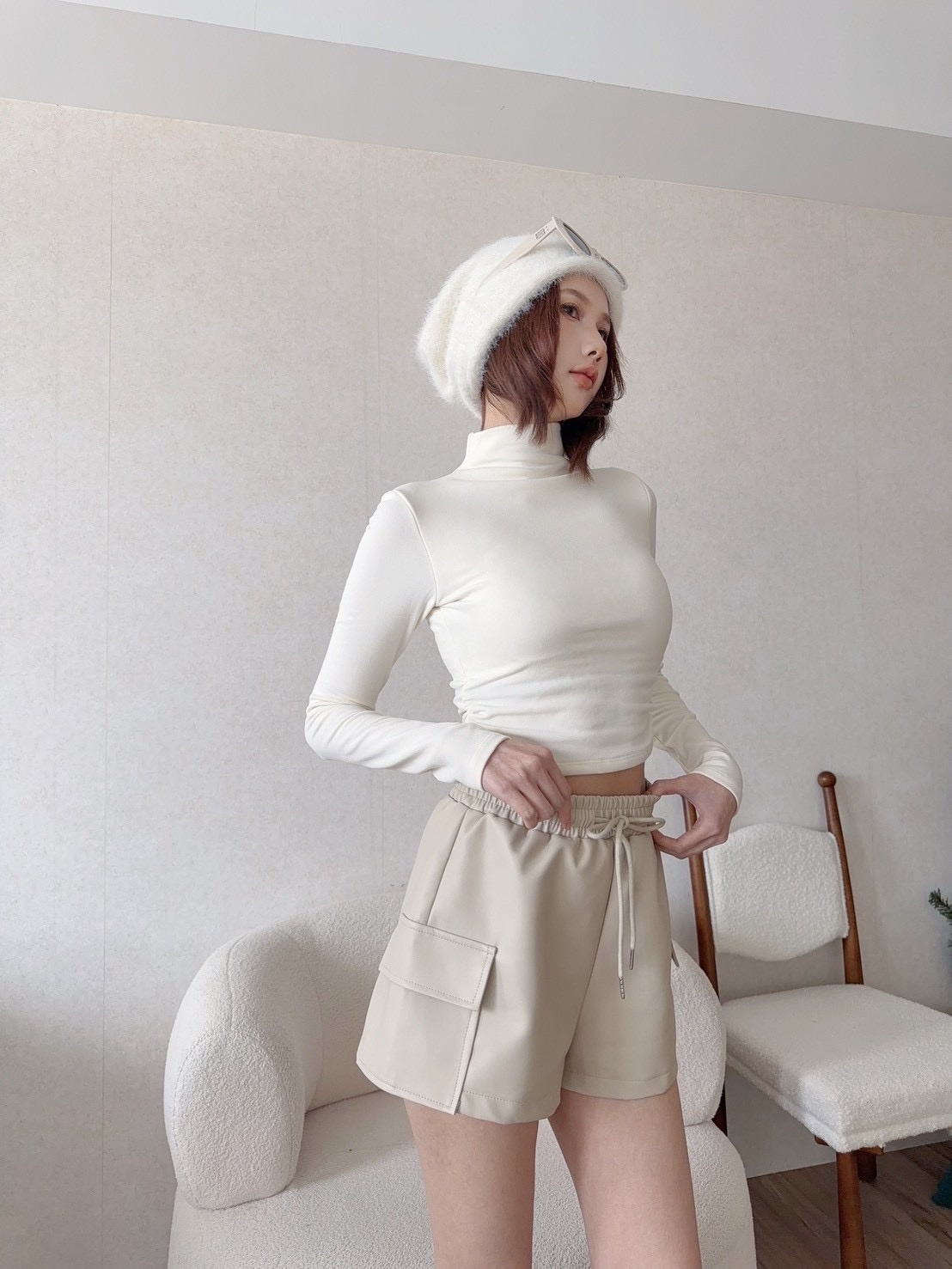 🇹🇼側口袋抽繩皮革短褲