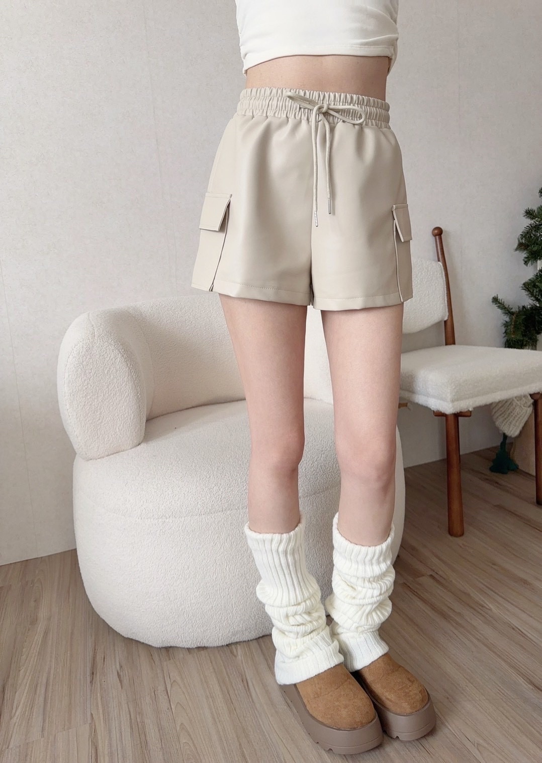 🇹🇼側口袋抽繩皮革短褲