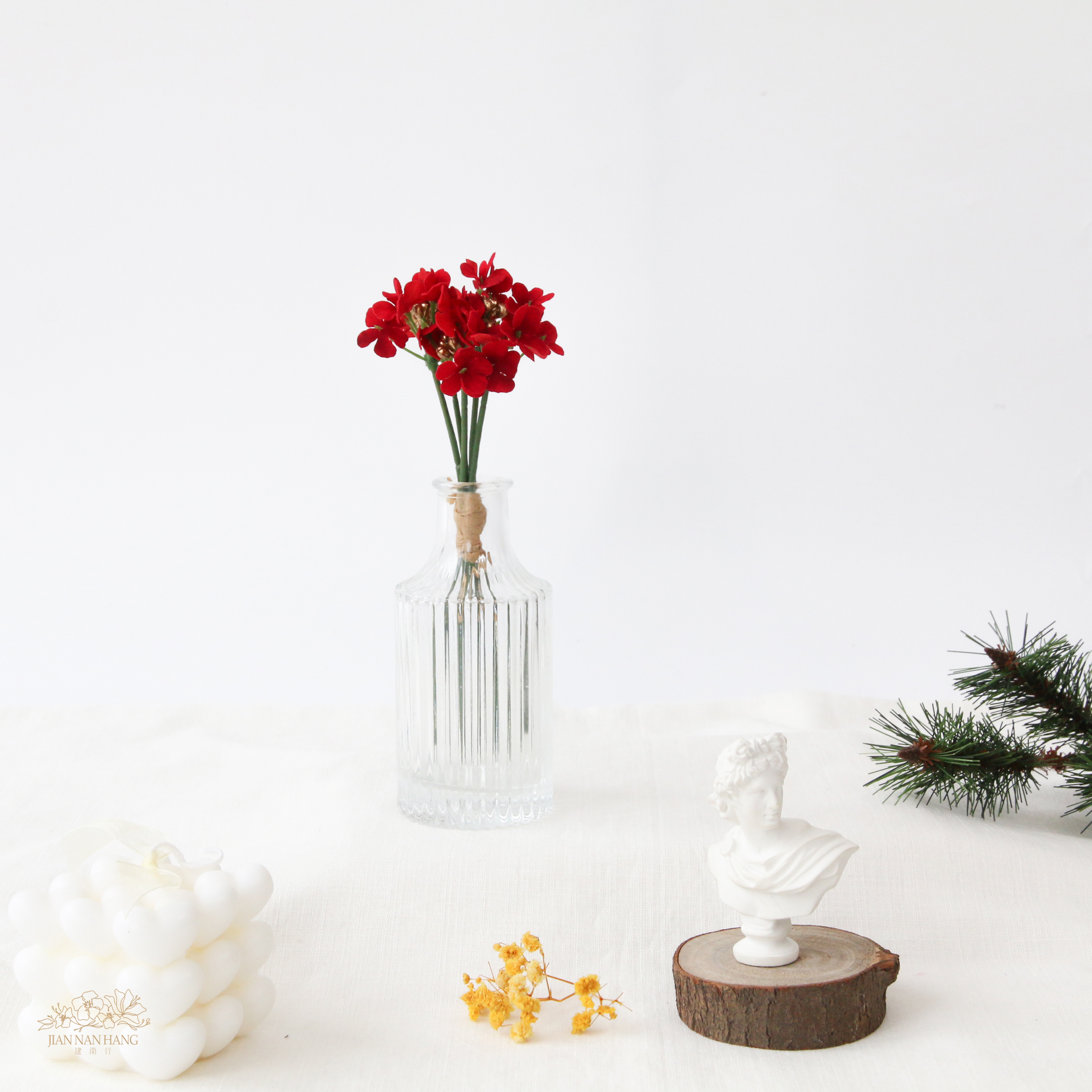 人造花 天鵝絨迷你花束 紅色