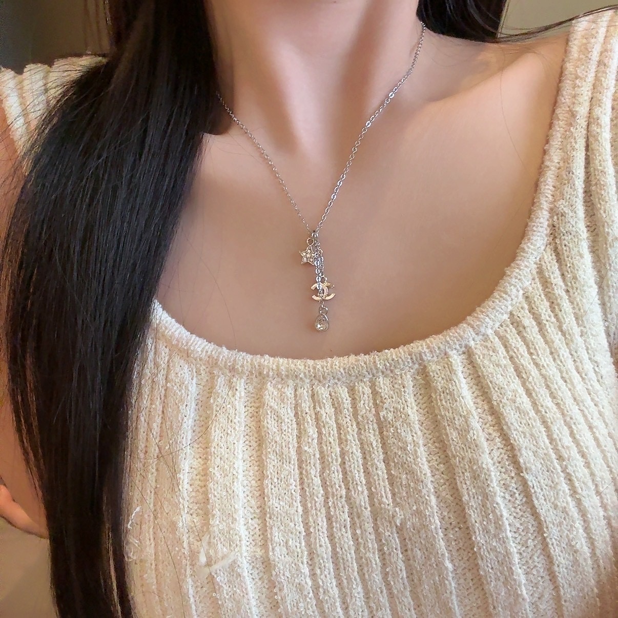 18k 香奶奶26c”星空水滴鑽三合一高奢定製項鍊