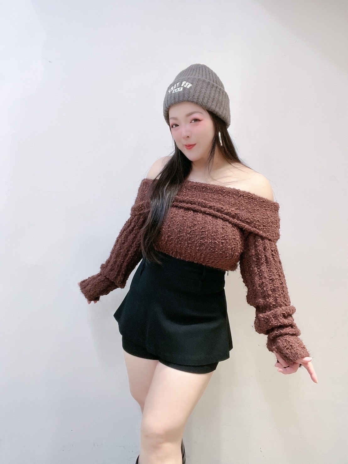 🇹🇼[S-2XL系列]毛絨感粗針翻領一字上衣