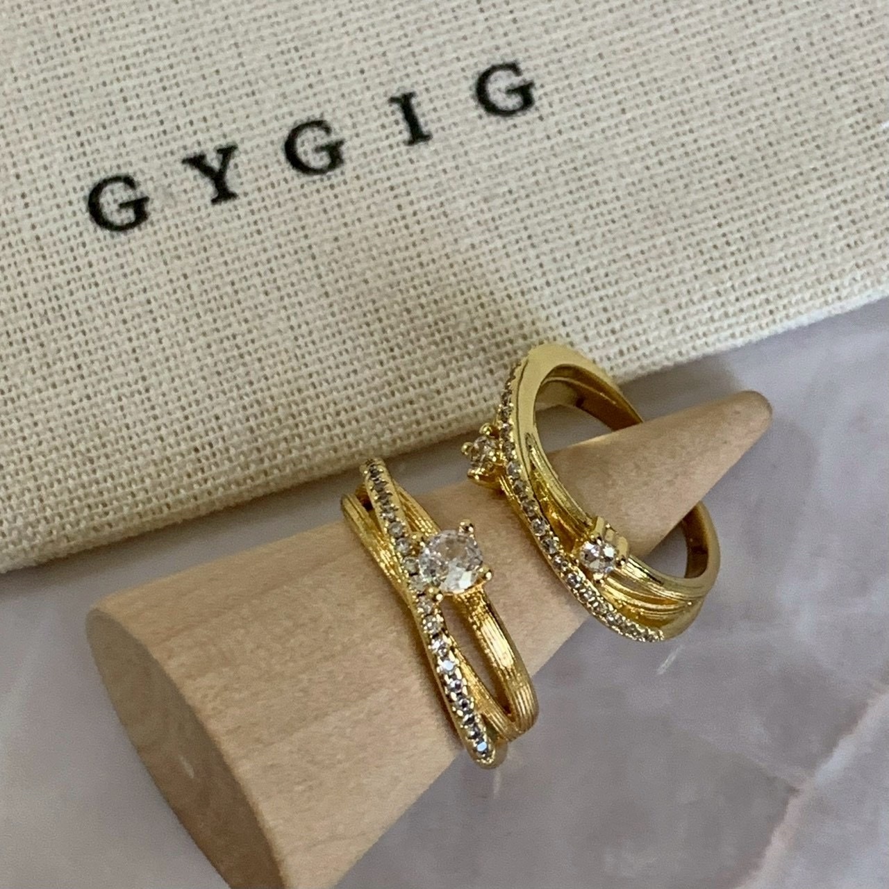 Gy golden”高級交織金鑽開口戒系列