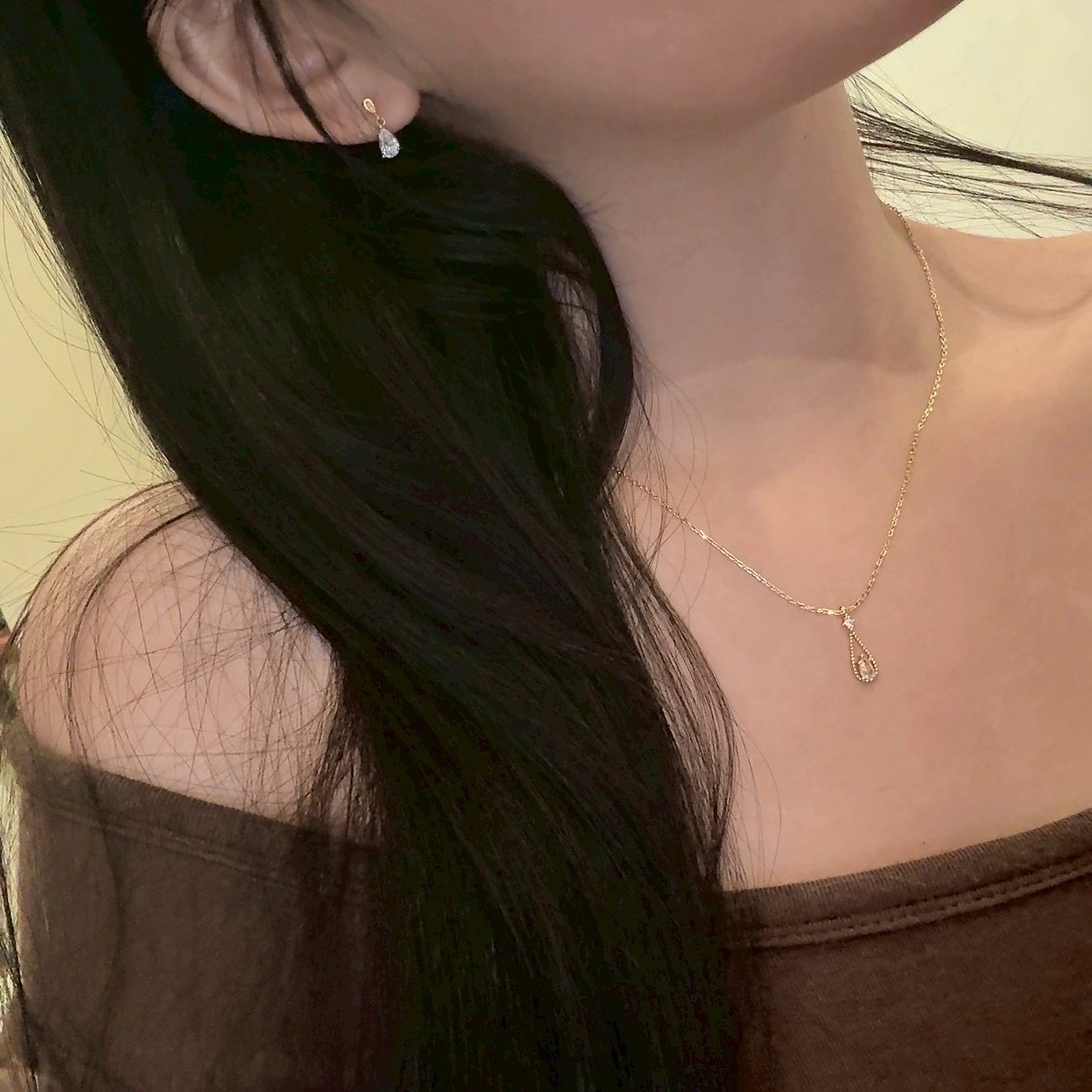 Gy 細緻蕾絲水滴金鑽項鍊/小墜系列