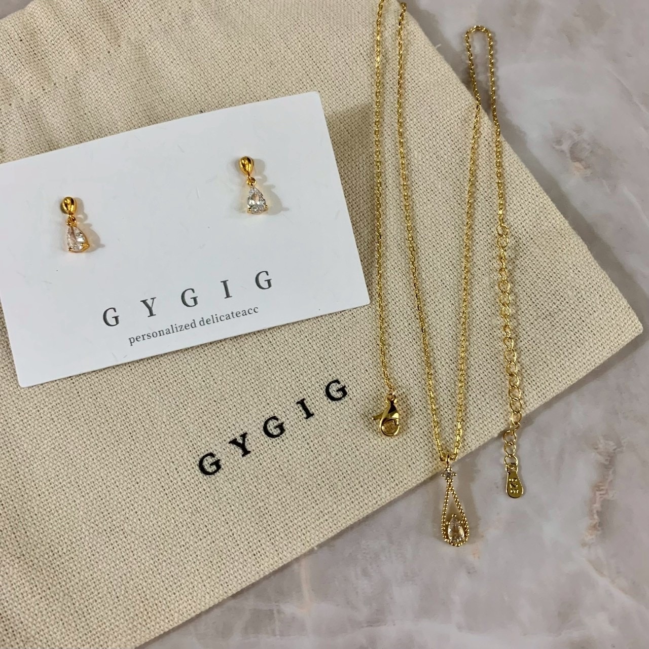 Gy 細緻蕾絲水滴金鑽項鍊/小墜系列