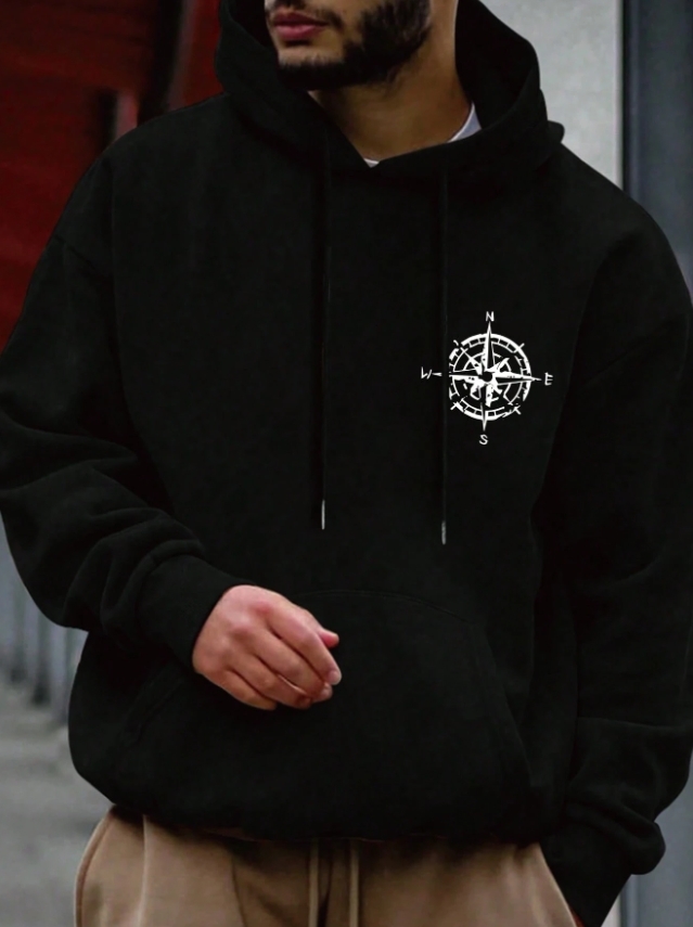 KADMAX大尺碼 - 大碼男特殊印刷鷹與指南針帽TEE〈KSMS2712〉