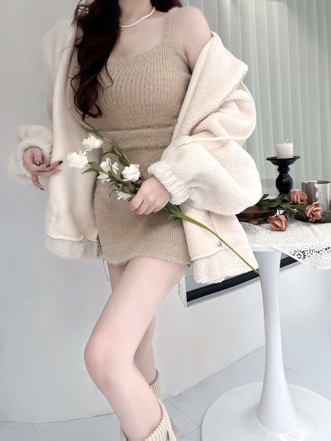 🇹🇼小熊餅乾|羊羔毛連帽長版彈性縮口外套