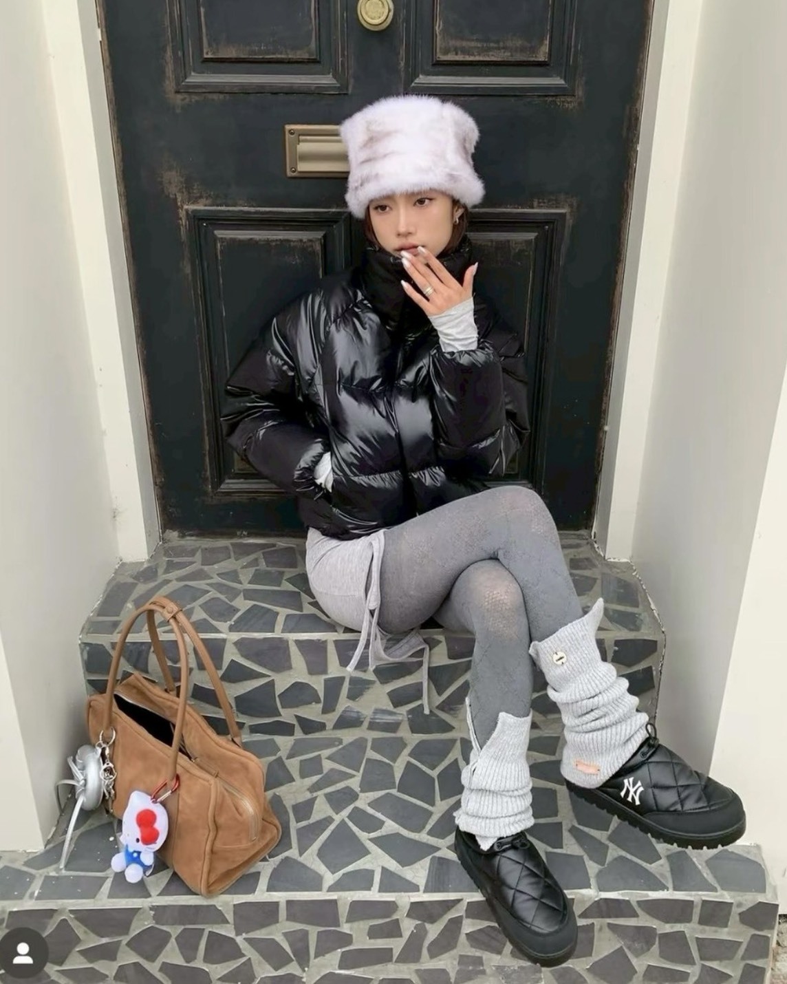 【韓國連線】MLB 菱格紋壓花半拖 黑色 3AWBQWM46