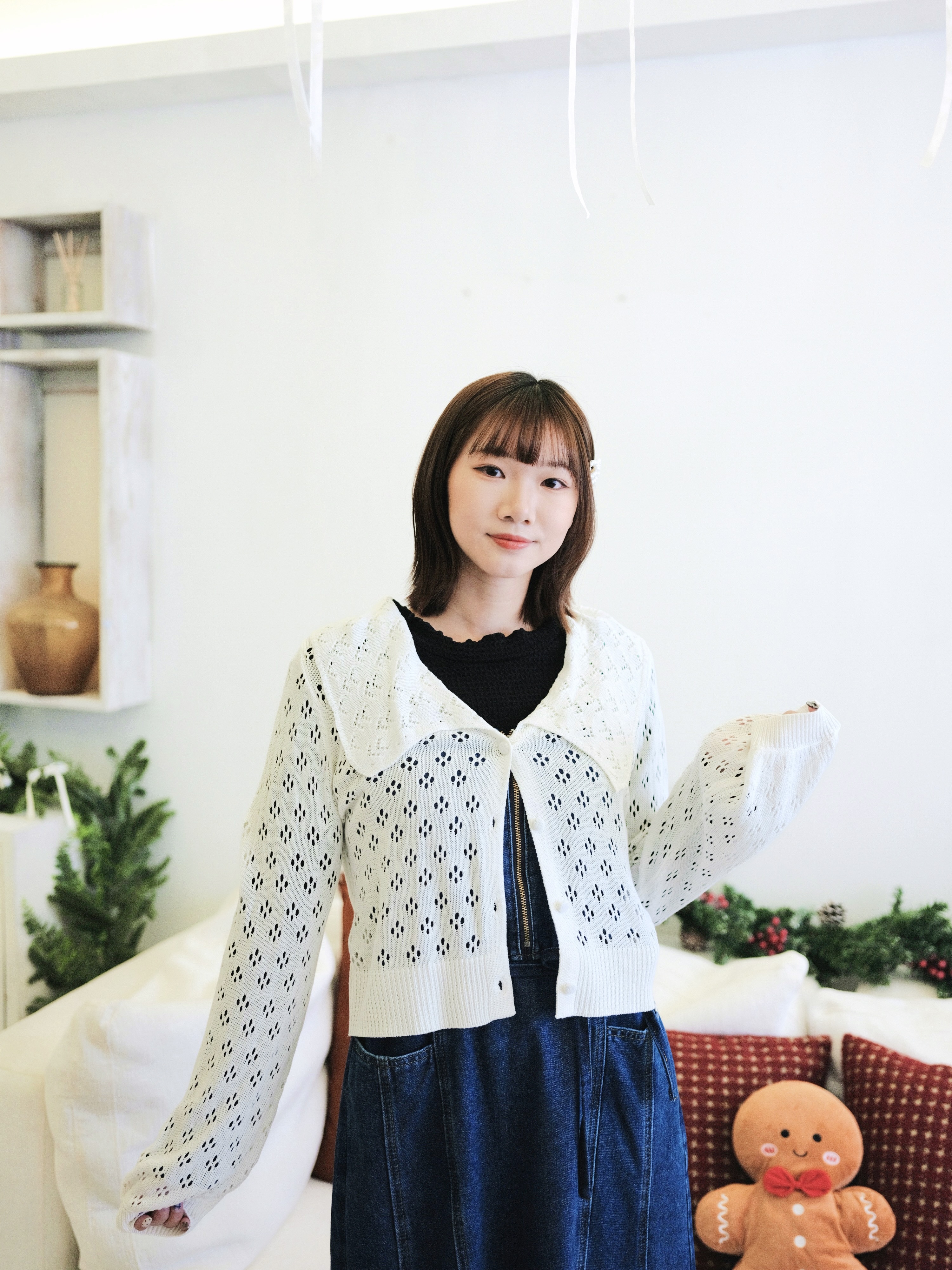 兩色 / 冰爽絲通花薄外套 / Ice Silk Pointelle Collared Cardigan