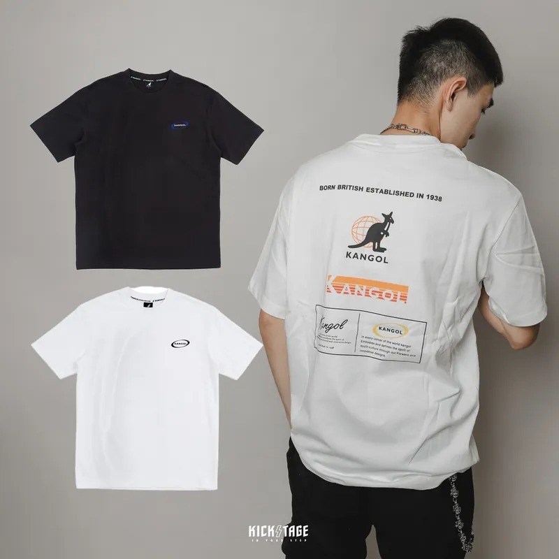 男女款 KANGOL TEE 白色 碳黑色 英國 袋鼠 復古 休閒 寬版 落肩 印花 短T【63251027】