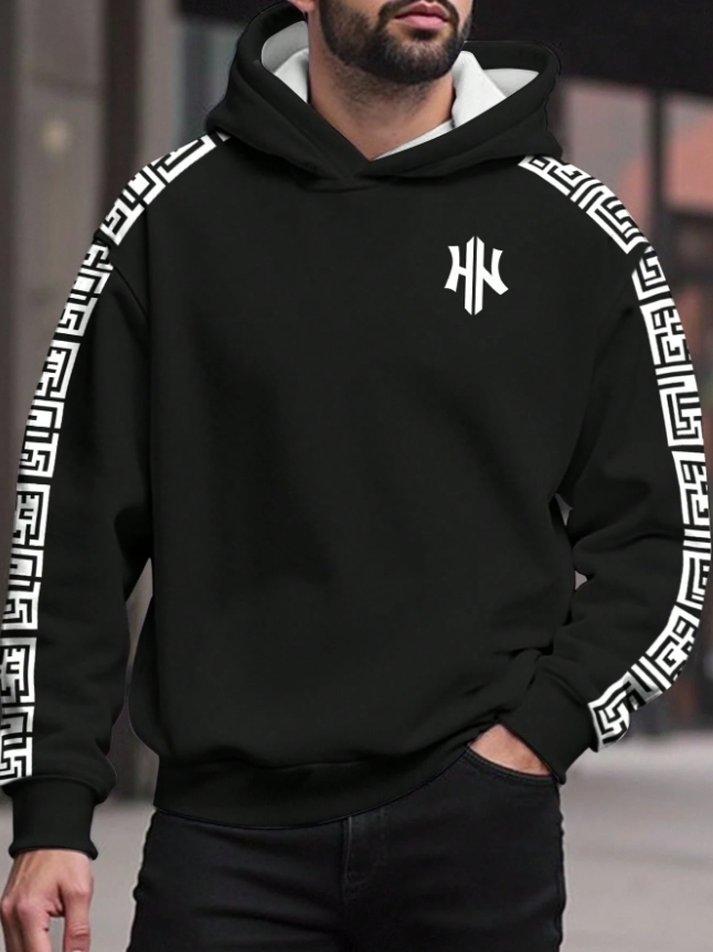 KADMAX大尺碼 - 大碼男幾何印花帽TEE〈KSMS2713〉