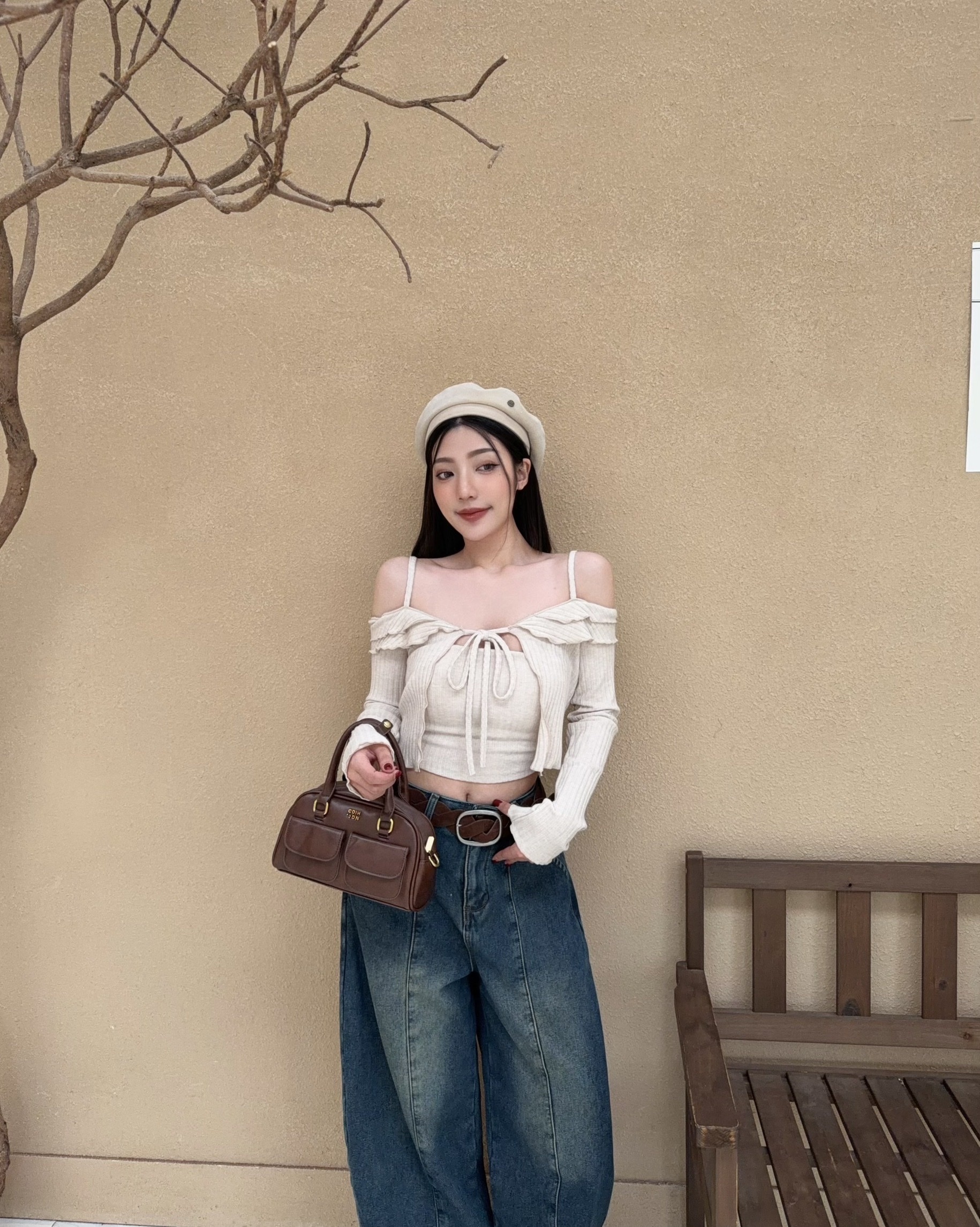 🇹🇼純欲一字肩荷葉綁帶真兩件上衣