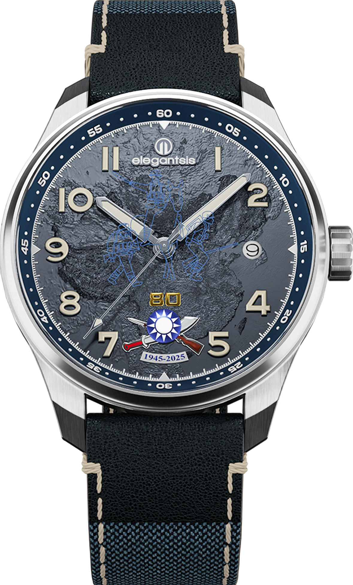 萬年鐘錶 - elegantsis 愛樂時 80週年抗戰勝利限定自動機械皮革男錶 ELJO42AS-SJW80-NU01LC  錶徑 : 42MM