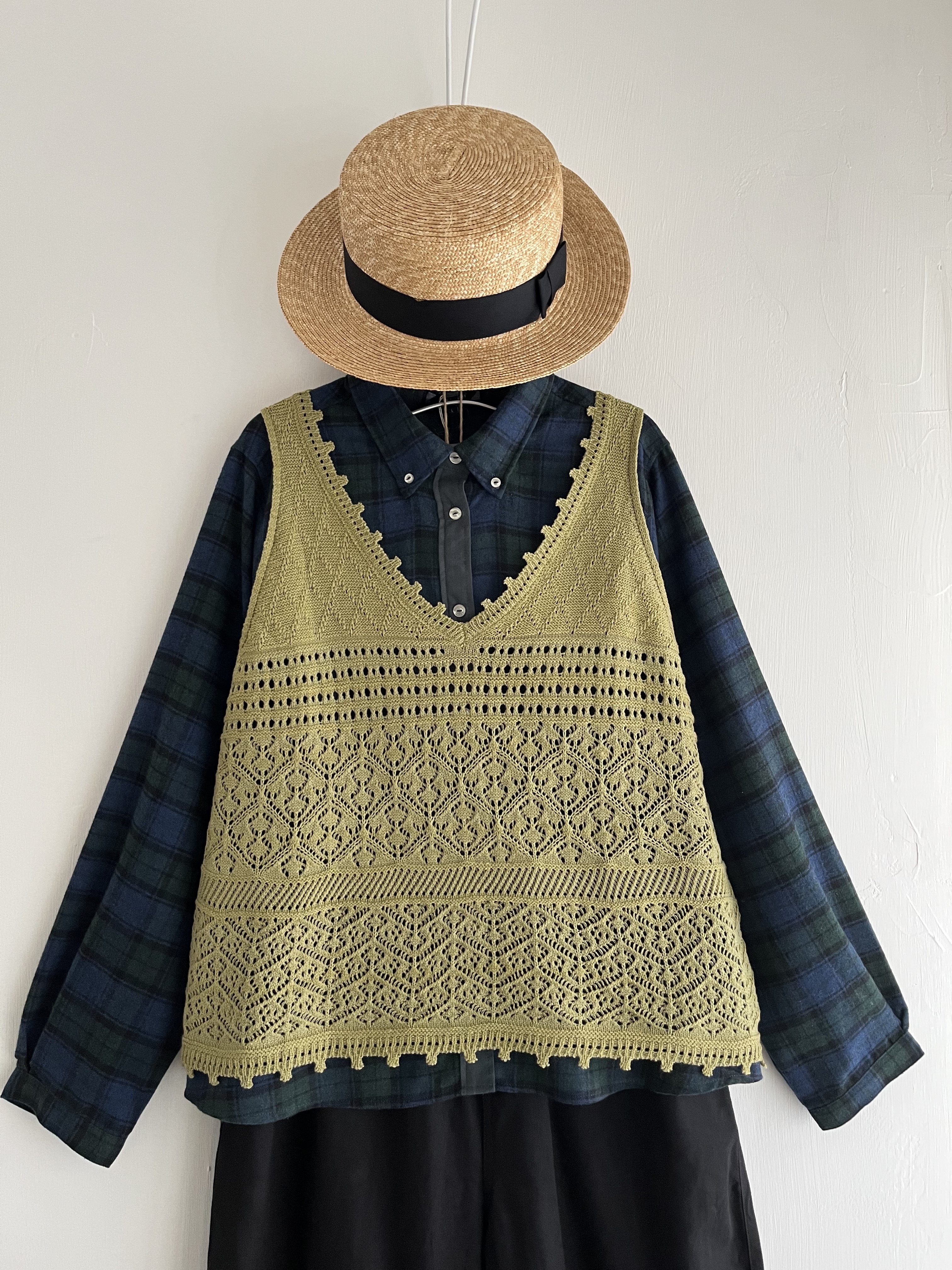 GENTIL綠色針織通花背心