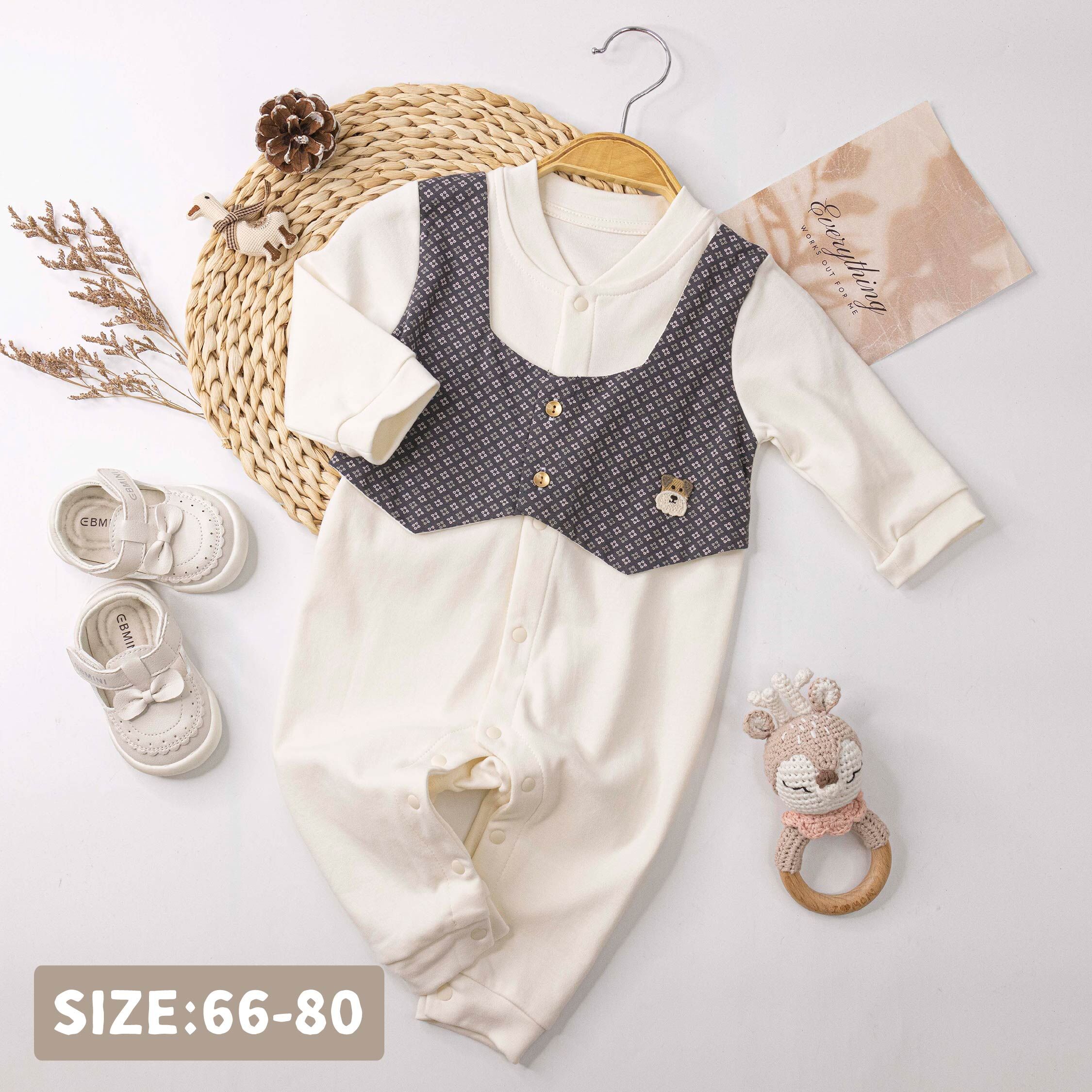 純淨系列【T3087】紳士狗狗布貼假兩件連身衣