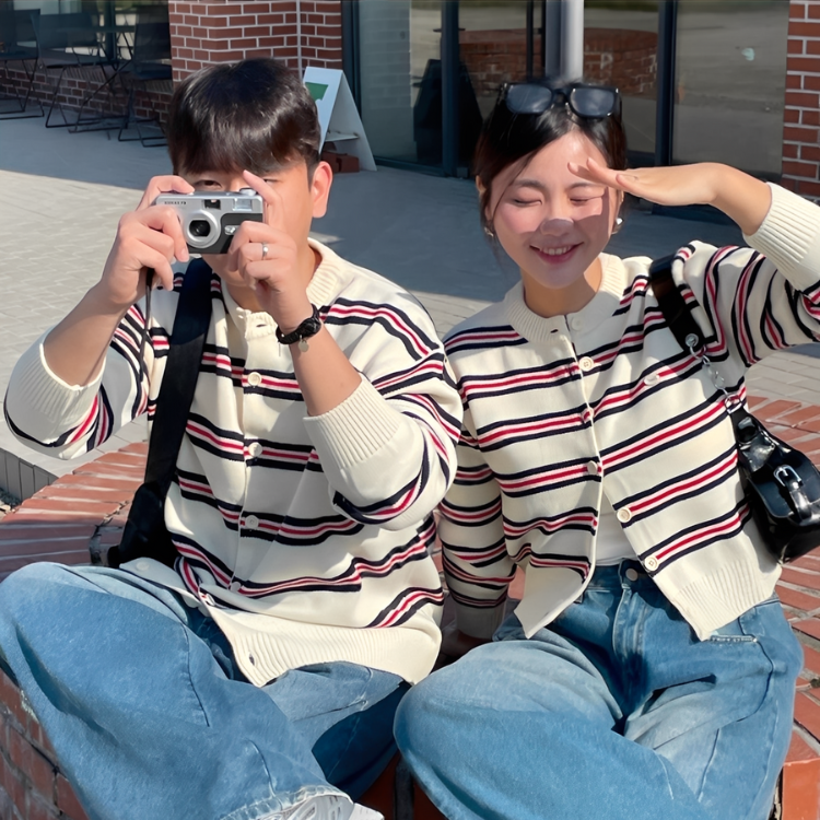 首爾週末｜法式慵懶細條紋圓領針織情侶外套（五色）