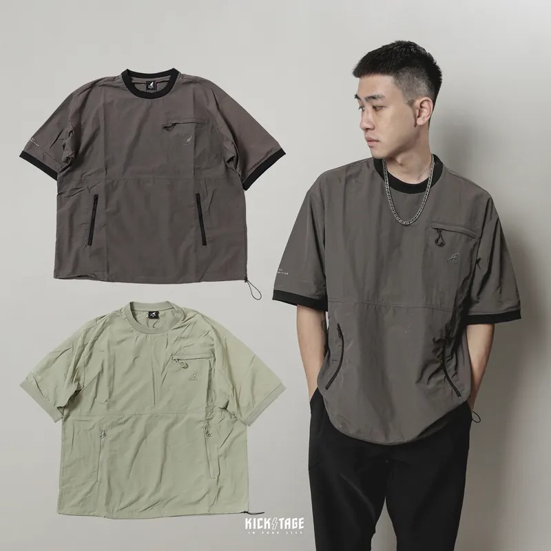 男女款 KANGOL TEE 深灰色 軍綠色 英國 袋鼠 休閒 縮口 中性 機能 梭織 涼感 短T【63251013】