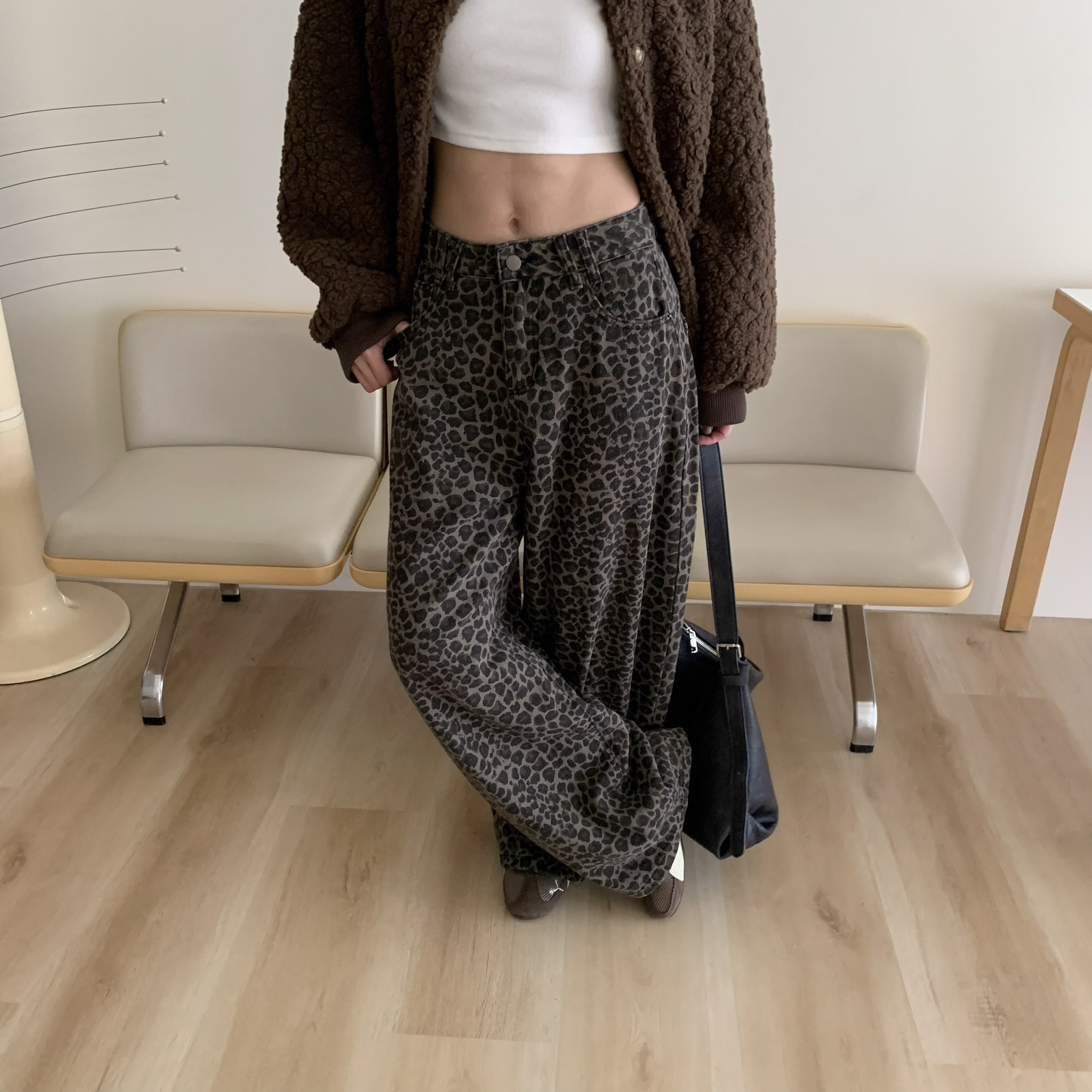 ISA_都市獵人 秋冬豹款(附皮帶)豹紋寬褲_51137