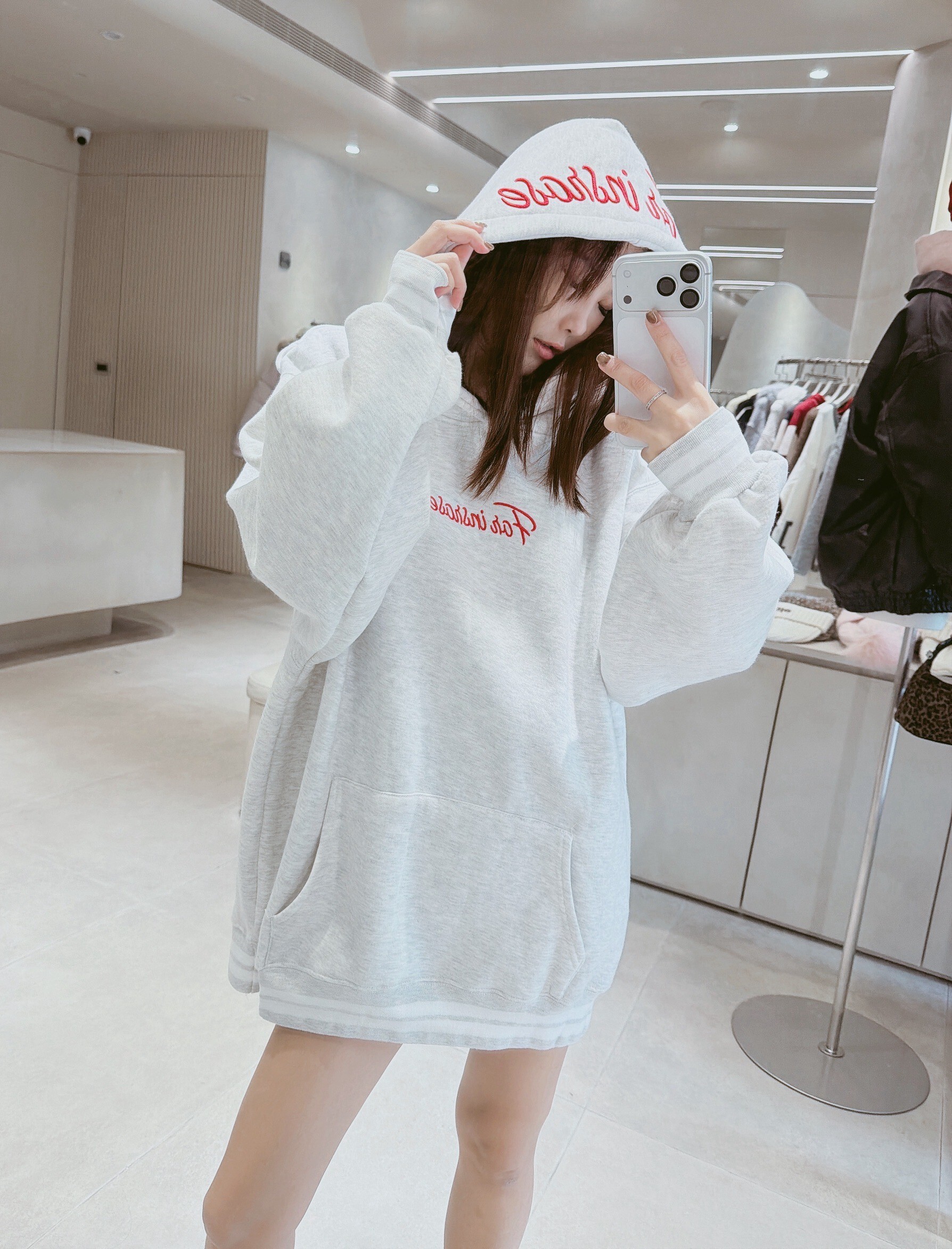 連帽英文刺繡刷毛棉質衣