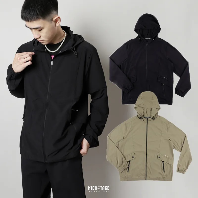 男款 KANGOL JACKET 黑色 卡其色 英國 袋鼠 抗UV 防曬 風衣 連帽 外套【63211423】