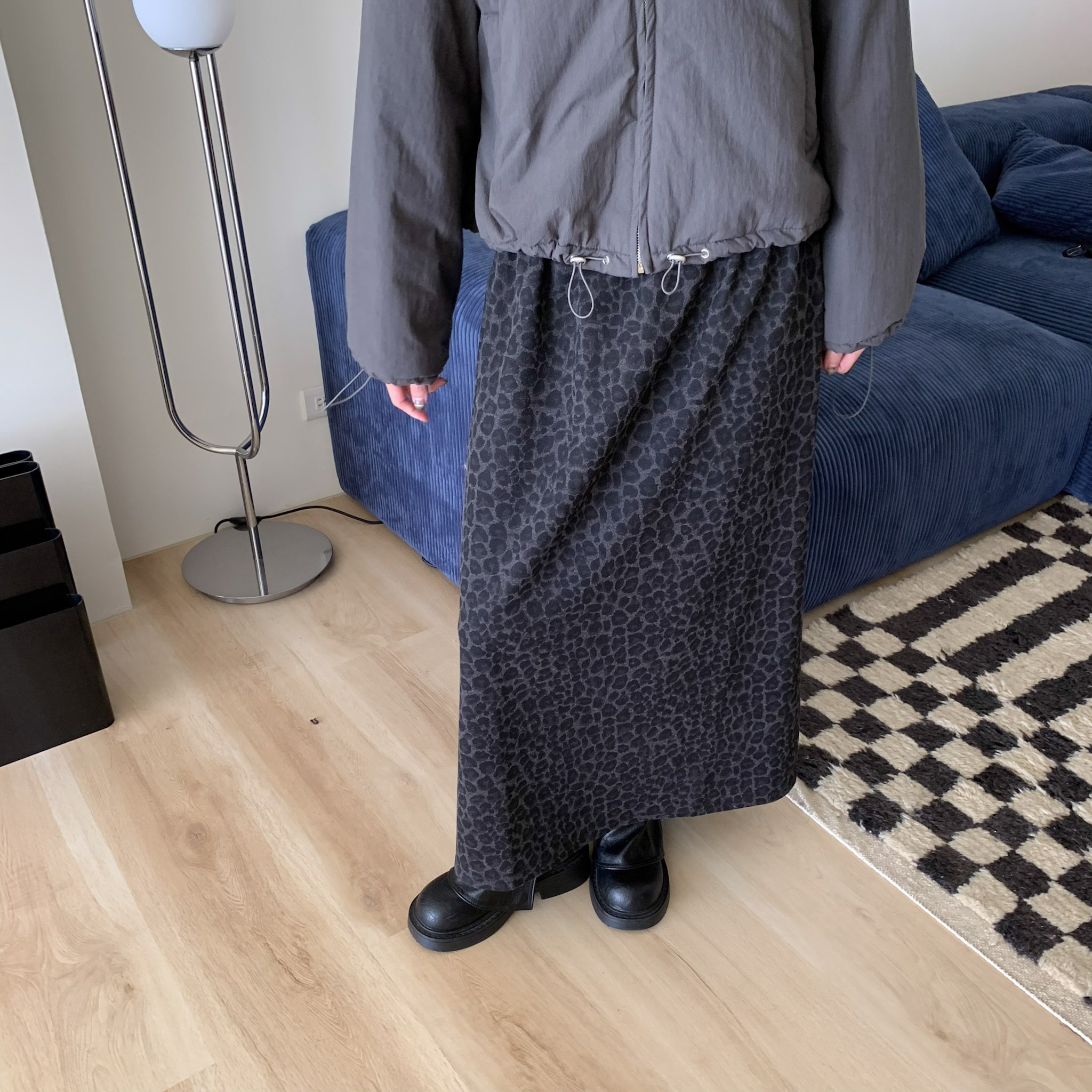 ISA_舒服到不想脫! 後開衩內刷絨豹紋長裙_51147