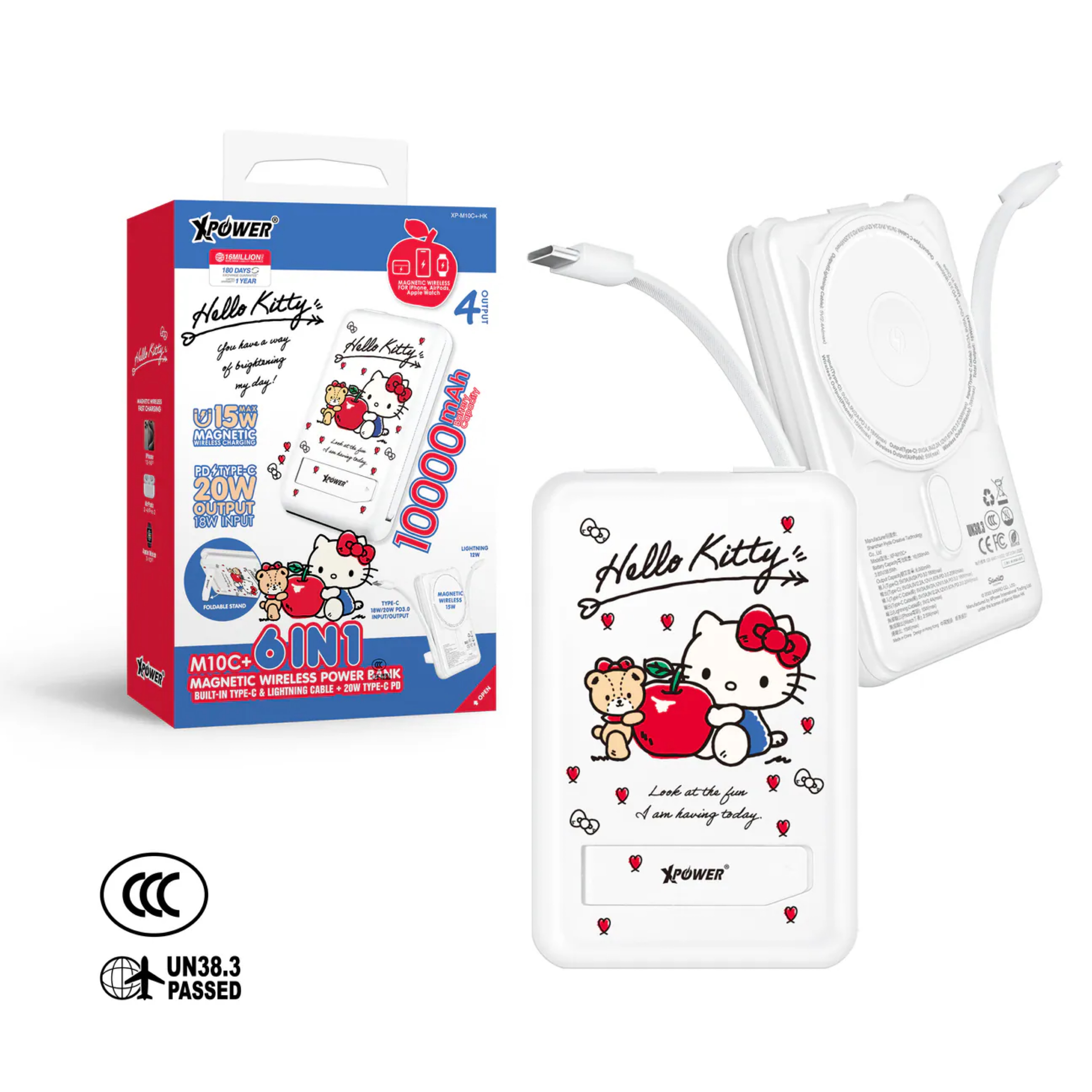 XPower x Sanrio Characters M10C+ 6合1 10000mAh多功能迷你20W PD3.0+ 磁吸無線快充移動電源 (3C認證版)