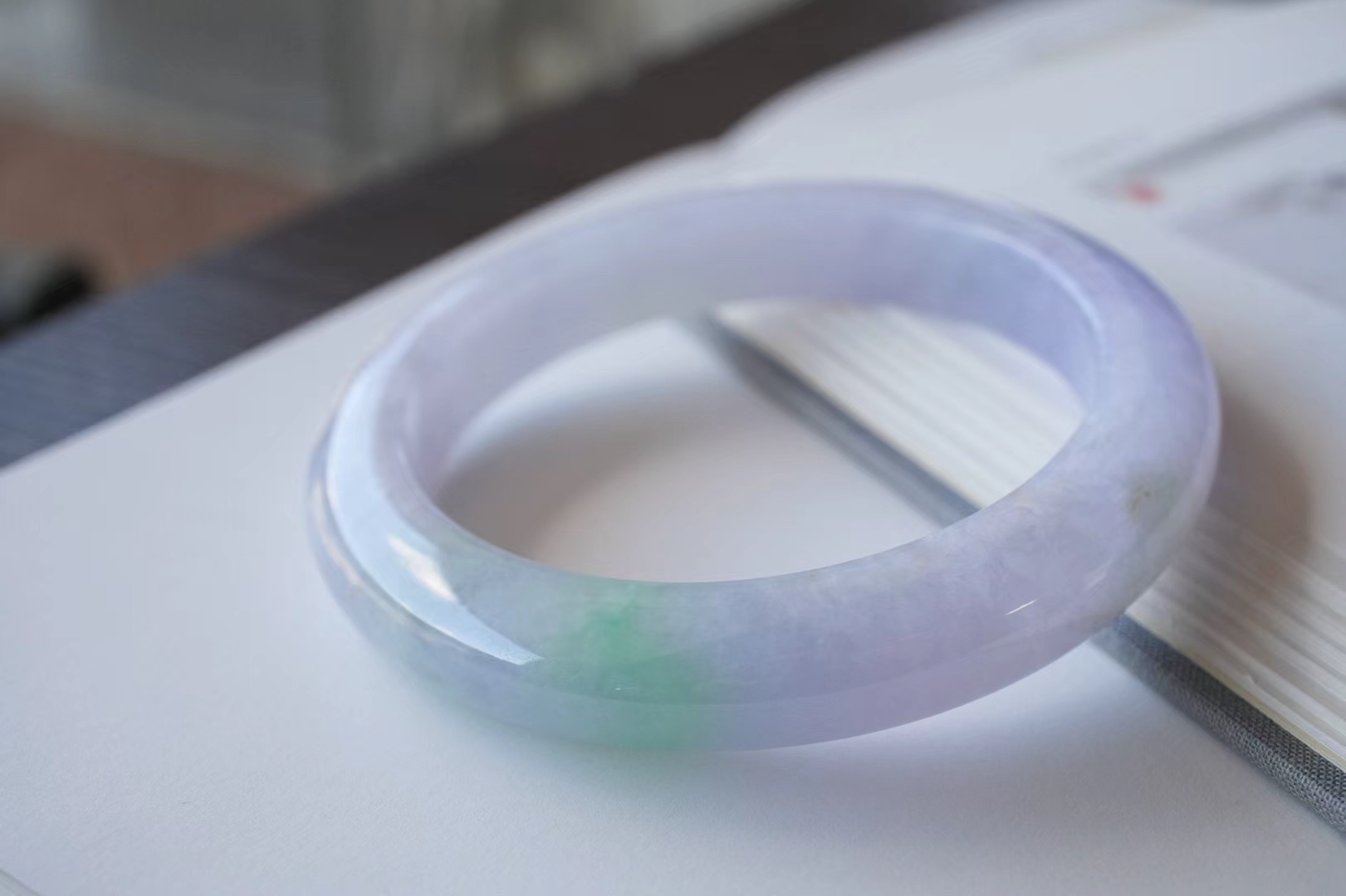 冰種春帶彩翡翠正圈手鐲,天然翡翠A玉, 緬甸玉, Jade, Jadeite