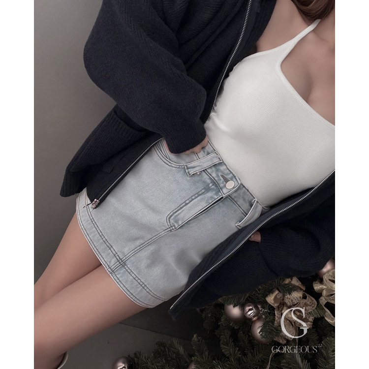 G5215 「高磅刷絨保暖牛仔褲裙」