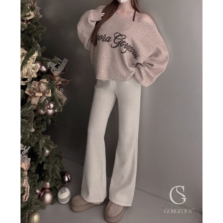 G9785「自訂款`搶先牛奶羊絨保暖長腿褲」