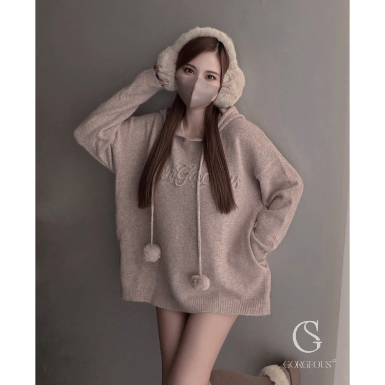 G9742 「(長版)X'mas毛線毛球球聖誕限定帽TEE」