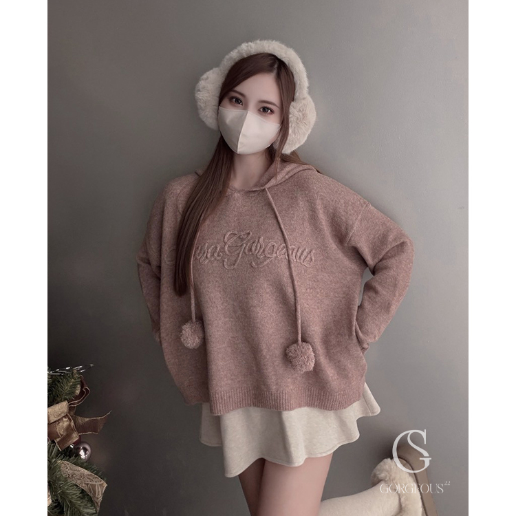 G9741 「(短版)X'mas毛線毛球球聖誕限定帽TEE」