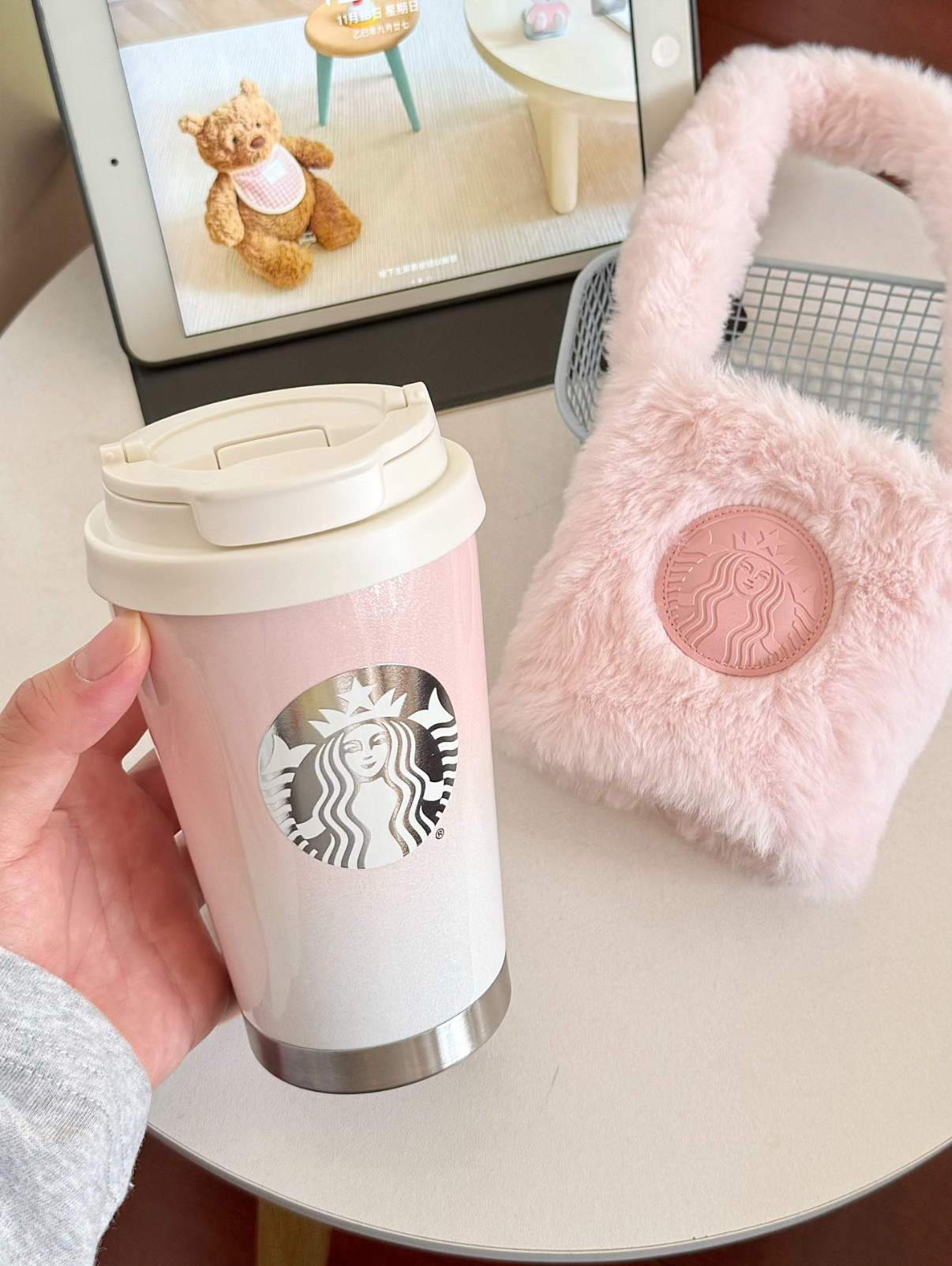 本週限時接單!! Starbucks 星巴克 正版授權 甜粉漸變系列 不銹鋼隨行杯組合 粉色 粉白色 保溫杯 絨毛杯套 380ml/預購