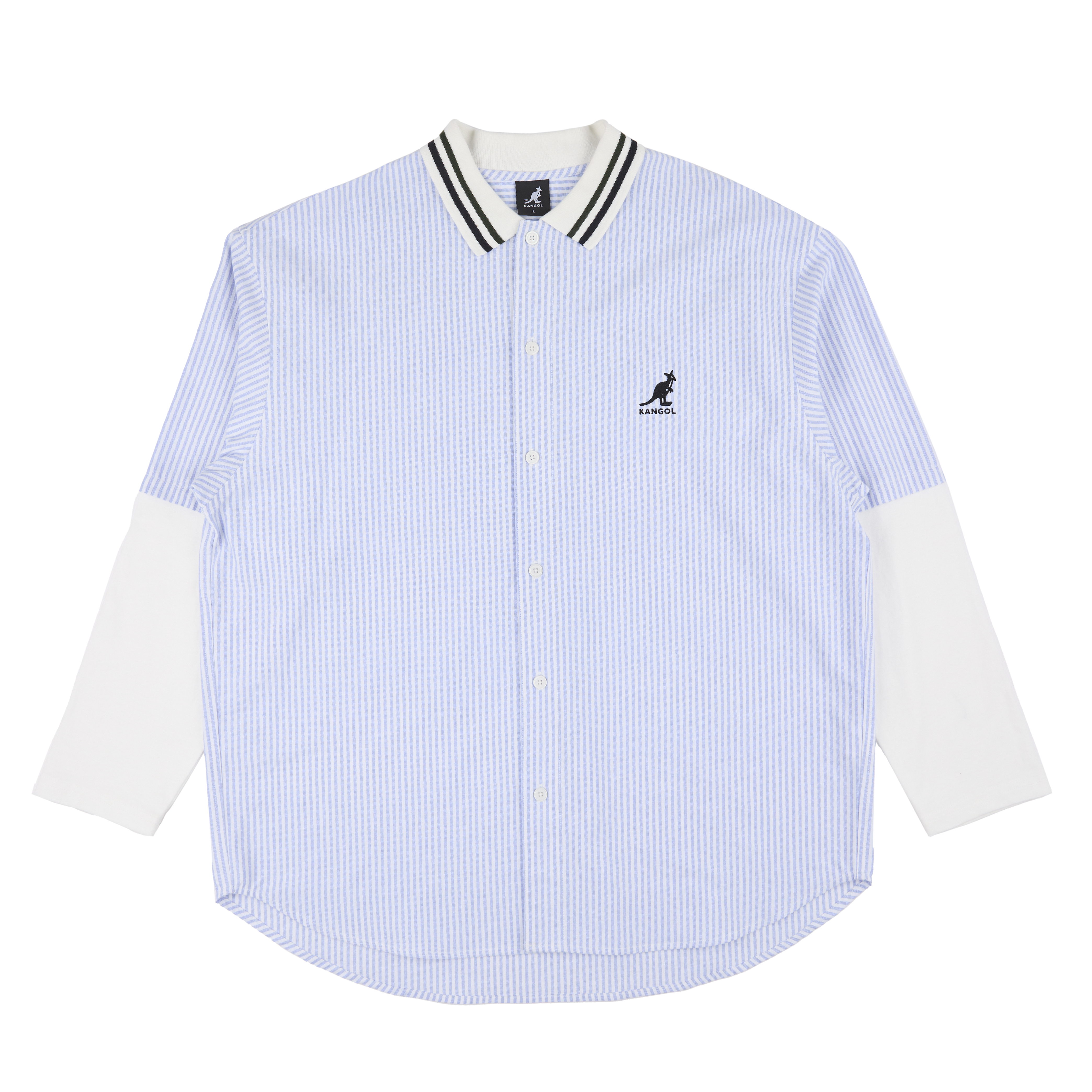 男女款 KANGOL TEE 藍白色 英國 袋鼠 休閒 條紋 假兩件 翻領 襯衫 短T【6425147281】
