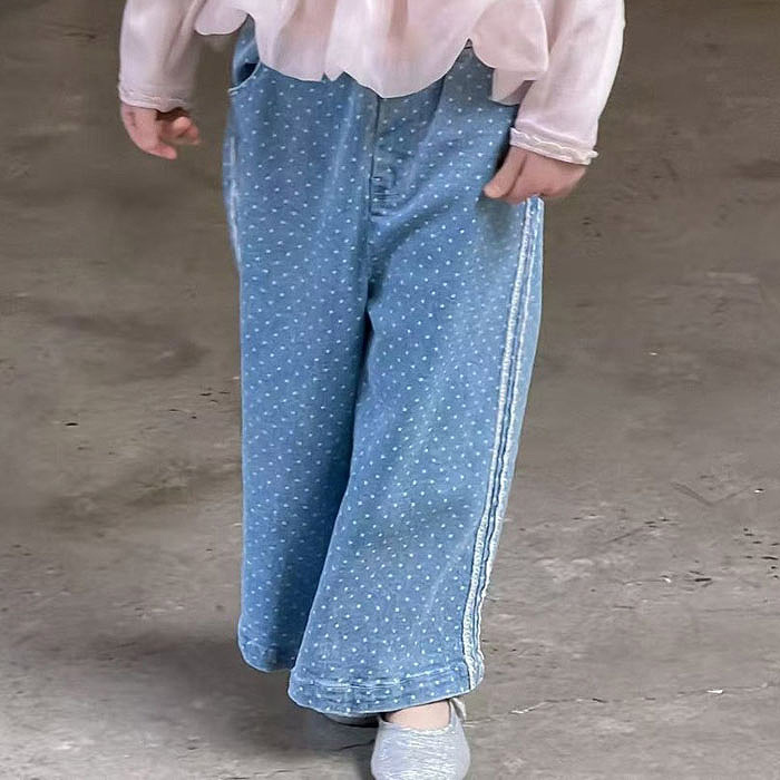 正韓春aiai 點點蕾絲側邊直筒褲