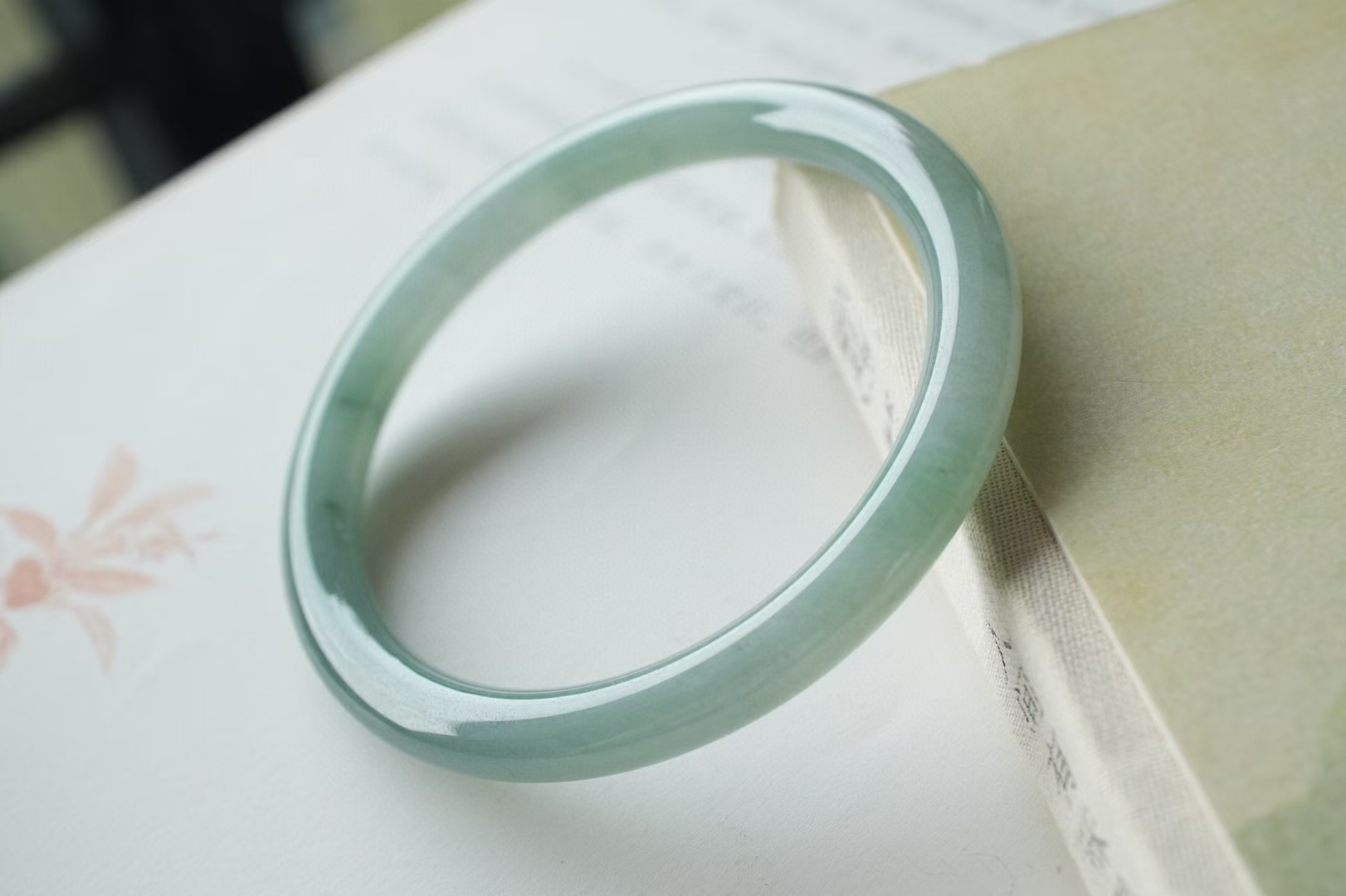 冰種油青翡翠圓條手鐲,天然翡翠A玉, 緬甸玉, Jade, Jadeite