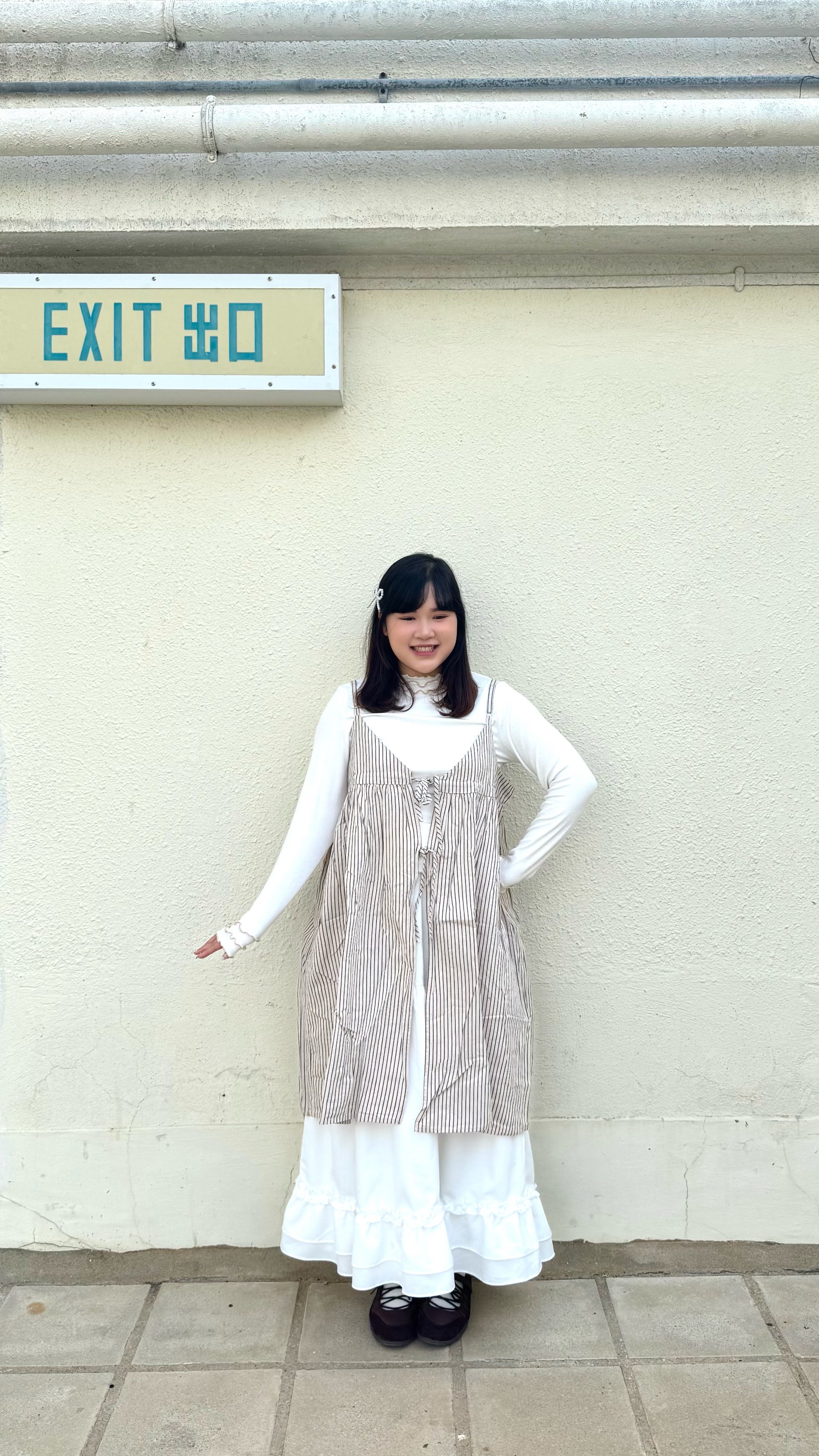 直紋雙綁帶中長layer