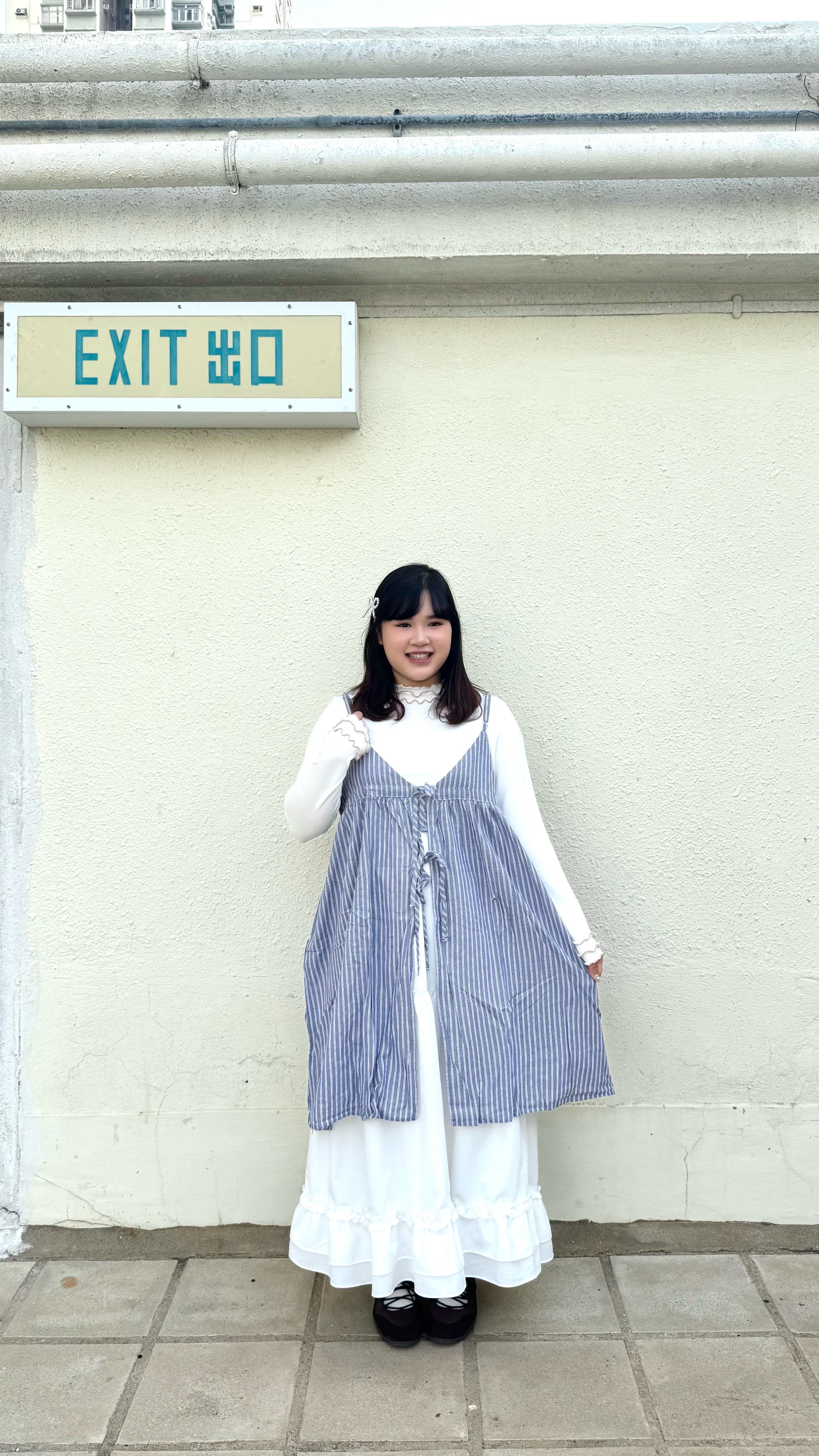 直紋雙綁帶中長layer