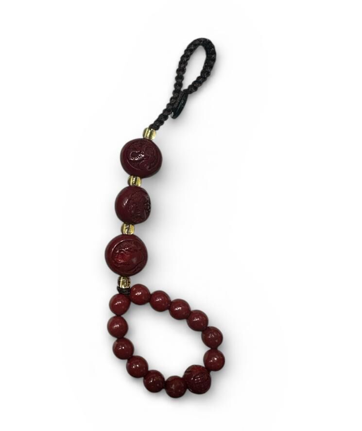 HKHF1222-023 三合-蛇雞牛 硃砂掛繩(經師傅開光)硃砂生肖:12x12mm / 硃砂珠:6mm (A23)