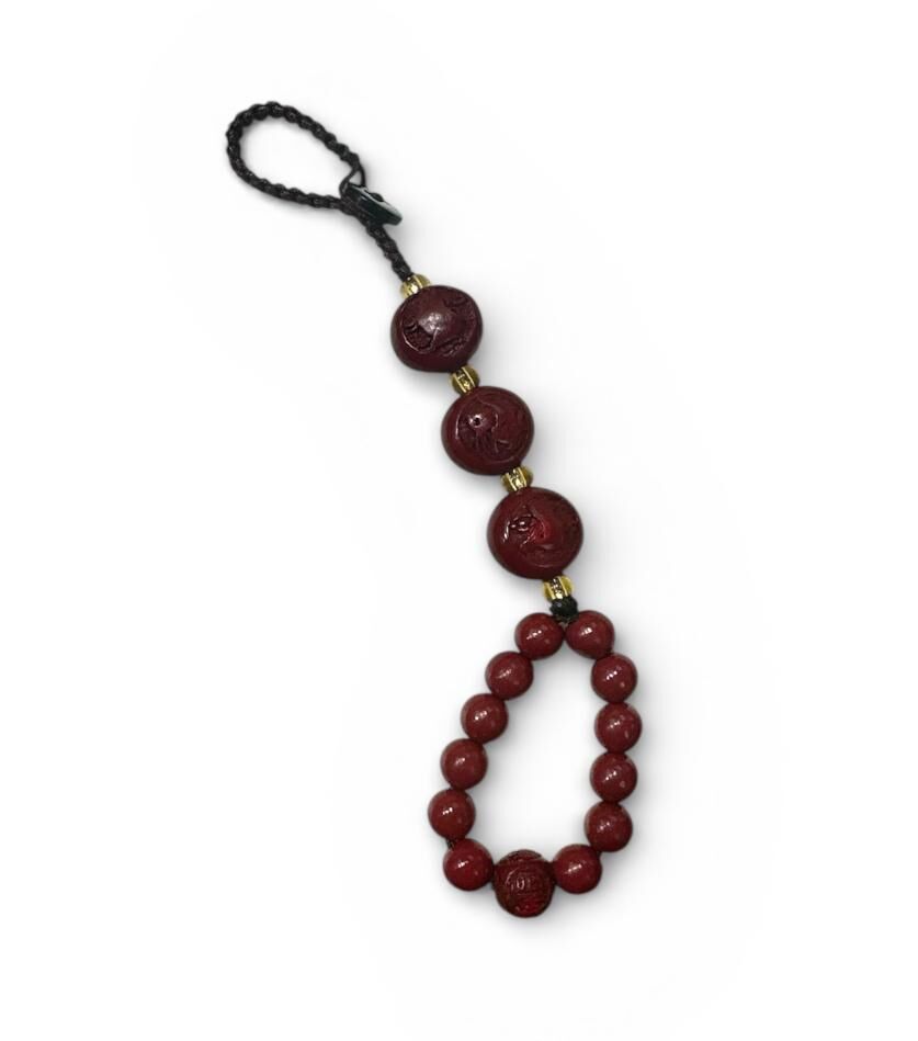 HKHF1222-024 三合-豬兔羊 硃砂掛繩(經師傅開光)硃砂生肖:12x12mm / 硃砂珠:6mm (A24)